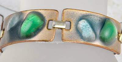 Sleek Modernist Enamel on Copper Bracelet Signed KAY DENNING