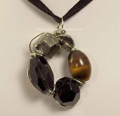 Gorgeous Sterling and Gemstone Pendant Necklace on Suede Signed MARK EDGE