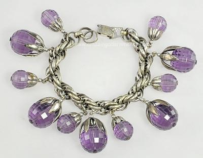 Older Vintage Signed NAPIER Purple Plastic Bauble Charm Bracelet