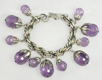 Older Vintage Signed NAPIER Purple Plastic Bauble Charm Bracelet