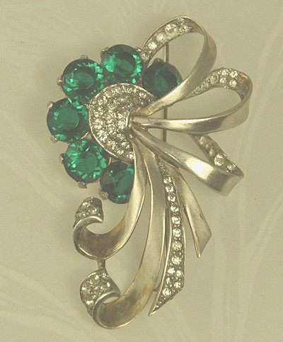 MB BOUCHER Phrygian Cap Sterling, Emerald and Clear Rhinestone Brooch - BOOK PIECE