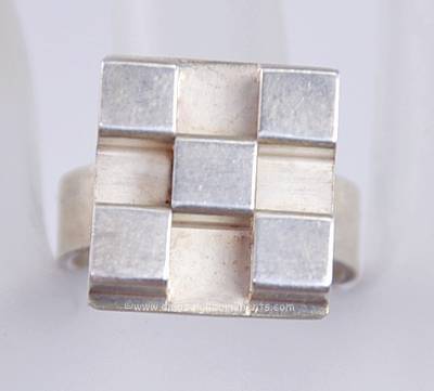 Vintage Finnish Modernist Cube Design Sterling Silver Ring Signed KUPITTAAN KULTA Size 5.5