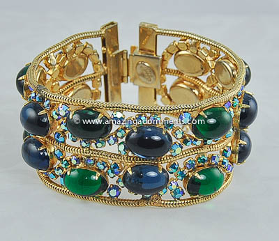 Vintage Signed ALICE CAVINESS Blue and Green Cabochon Bracelet