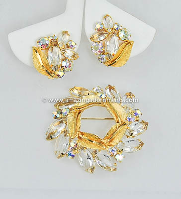Sensational Vintage Signed WEISS Clear Rhinestone Brooch and Earring Set