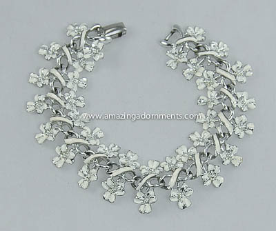 Vintage Signed CORO White Enamel Flower Bracelet