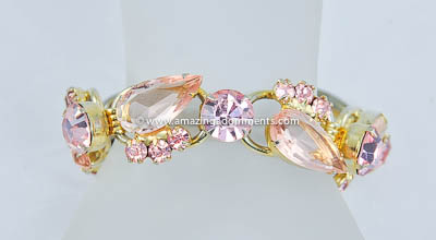 Vintage DELIZZA and ELSTER Pink Rhinestone Pears Five Link Bracelet