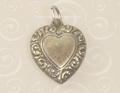 WALTER LAMPL Sterling Repousse Border Puffy Heart Charm