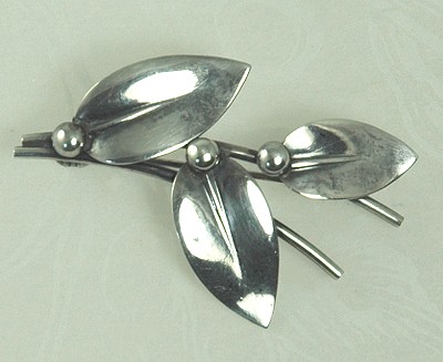 Sterling Silver Modernist Foliate Pin Signed NE FROM Denmark