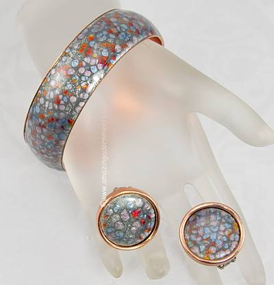 Vintage Signed MATISSE RENOIR Enamel on Copper Bangle Bracelet and Earring Set
