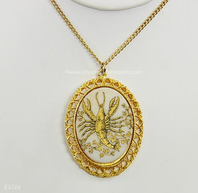 Vintage Signed PAKULA Astrological Zodiac Sign Scorpio Pendant Necklace