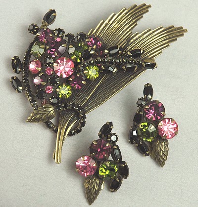 Tour de Force Brooch and Earring Demi Parure Signed SCHREINER