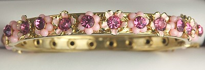 Lovely Sandor Look Pink Rhinestone Floral Bangle Bracelet