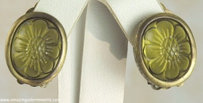 Fantastic Carved Glass Earrings Signed OSCAR DE LA RENTA
