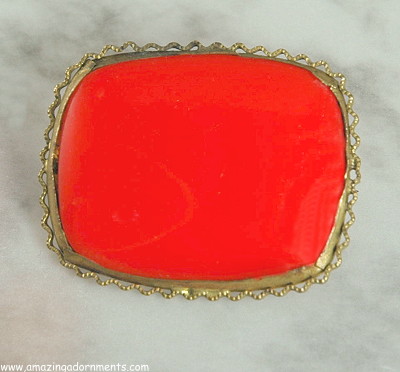 Early 20th Century Red Glass and Brass Brooch