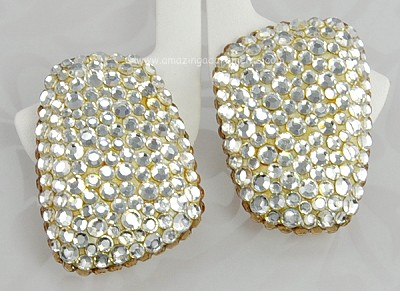 Mega Glitzy Clear Ice Crystal High Fashion Earrings Signed JAMES ARPAD