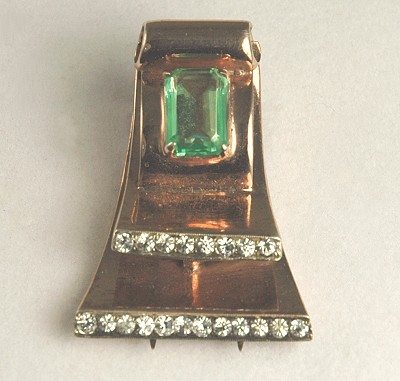 Superb Signed RALPH DEROSA Sterling and Green Stone Fur Clip