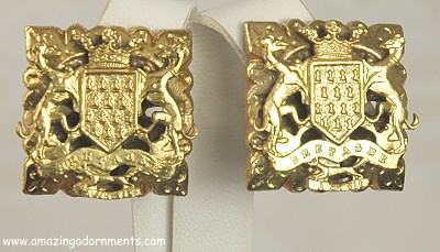 Magnificent Brittany Coat of Arms Vintage Earrings Signed LISNER