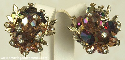 Staggering Vintage Tipped Royal Purple AB Crystal Earrings Signed VENDOME