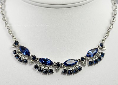 Indescribably Beautiful Sapphire and Clear Rhinestone Choker Necklace Signed BOGOFF