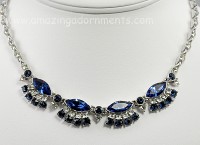 Indescribably Beautiful Sapphire and Clear Rhinestone Choker Necklace Signed BOGOFF