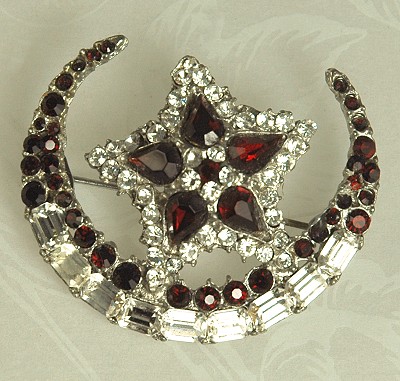 THELMA DEUTSCH Ravishing Moon and Star Rhinestone Brooch