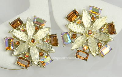 Unparalleled Vintage Amber Rhinestone Earrings Signed FRANCOIS [CORO]