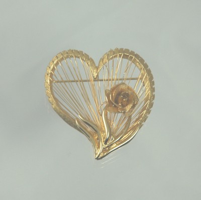 Signed BROOKS Vintage Trembler Wire Work Heart Brooch