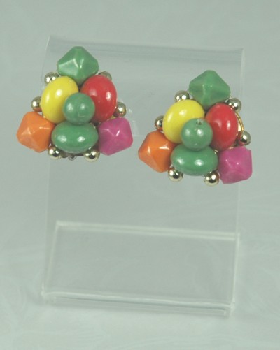 Colorful Unsigned Cluster Clip-on Earrings