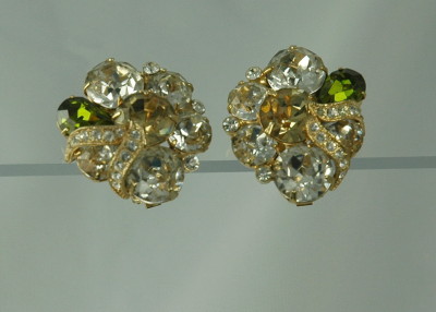 Impressive Signed EISENBERG Large Rhinestone Clip Earrings