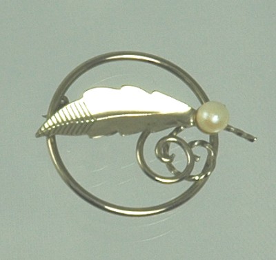 Hard to Find Sterling Silver and Faux Pearl Pin Signed EKELUND