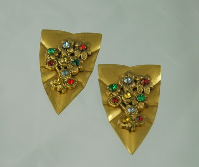 Geometric Gold Tone and Rhinestone Clips