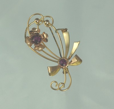 HARRY ISKIN circa 1940s Large 10K GF Floral Spray Brooch