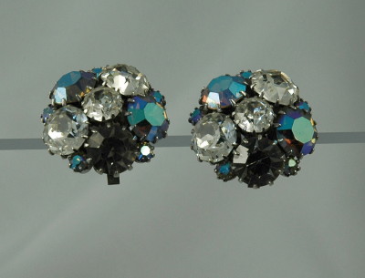 KARU ARKE Clear, Black Diamond and Montana Blue AB Rhinestone Earrings