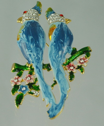 Fabulous Blue Enameled Metal Parrot Brooch