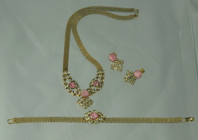 Sensational Rhinestone and Pink Cabochon Parure