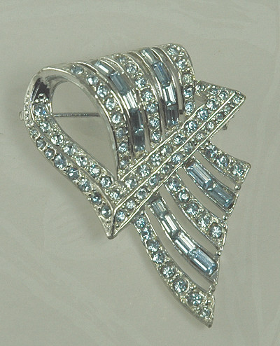 SANDRA BOUCHER Magnificent Deco Style Blue Rhinestone Brooch