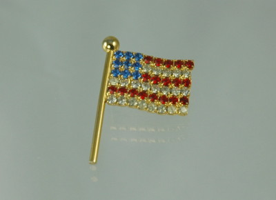 Unsigned Sparkly Rhinestone Flag Pin