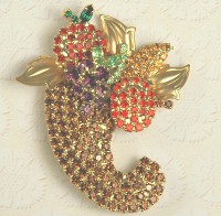 Bountiful Rhinestone Cornucopia Brooch Signed HOBE