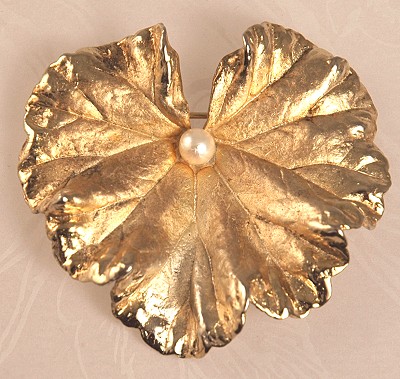 Old 1940s NAPIER Gold Wash Over Sterling and Faux Pearl Brooch
