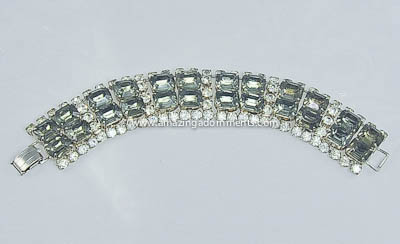 Glitzy Vintage Unsigned Black Diamond and Clear Rhinestone Bracelet