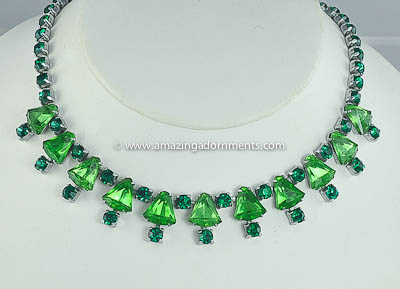 Unsigned Shades of Green Triangle Rhinestone Necklace