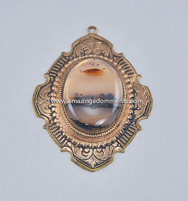 Vintage Old World Look Scenic Reverse Painted Pendant