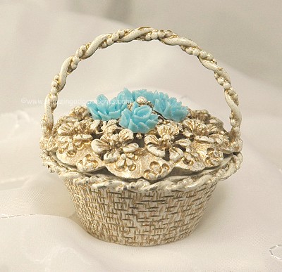 Gorgeous White Washed Basket Style Trinket Box Signed FLORENZA