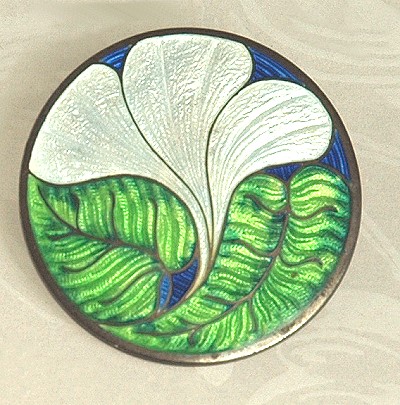 Outstanding ART NOUVEAU Sterling Basse-Taille and Cloisonne Enamel Brooch