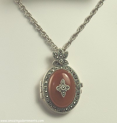 JUDITH JACK Sterling and Marcasite Locket Pendant Necklace