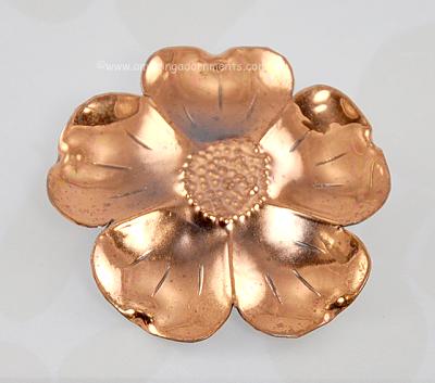 Signed STUART NYE Famous Dogwood Copper Floral Brooch