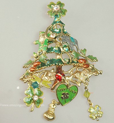 Signed KIRKS FOLLY Good Luck Christmas Tree Pin/Brooch