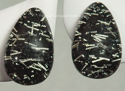 Funky 1950s Black and Silver Confetti Sprocket Earrings
