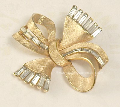 Vintage CROWN TRIFARI Alfred Philippe Stylized Bow Pin with Crystal Baguettes