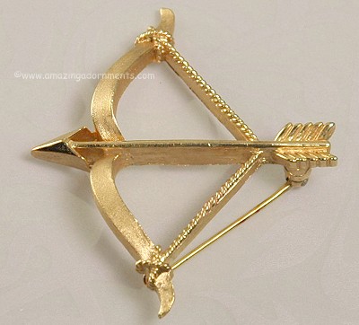 Endearing Vintage Arrow and Bow Pin Signed CROWN TRIFARI